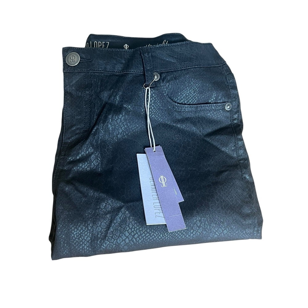 Jennifer Lopez Black Snake Print Relaxed Straight‎ Leg Stretch Mid Rise Jeans 16